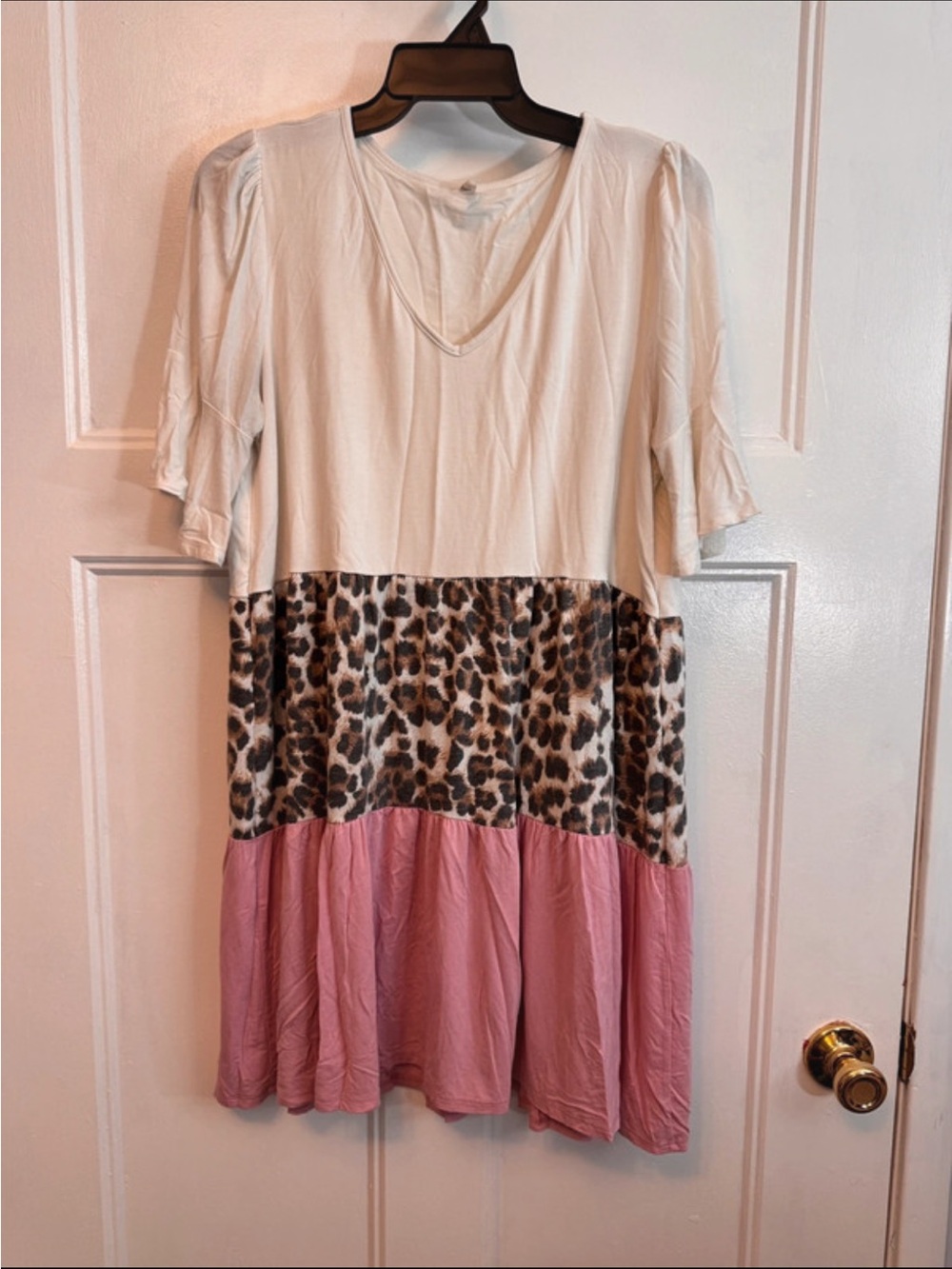 Beeson River Cream Leopard & Pink Tiered Dress-super soft